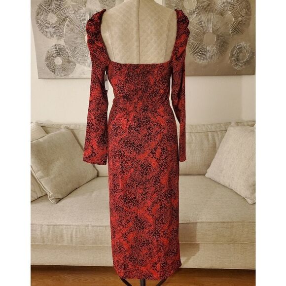 Leith Red Spatter Print Square Neck Midi Dress size Small - NEW - Picture 7 of 12